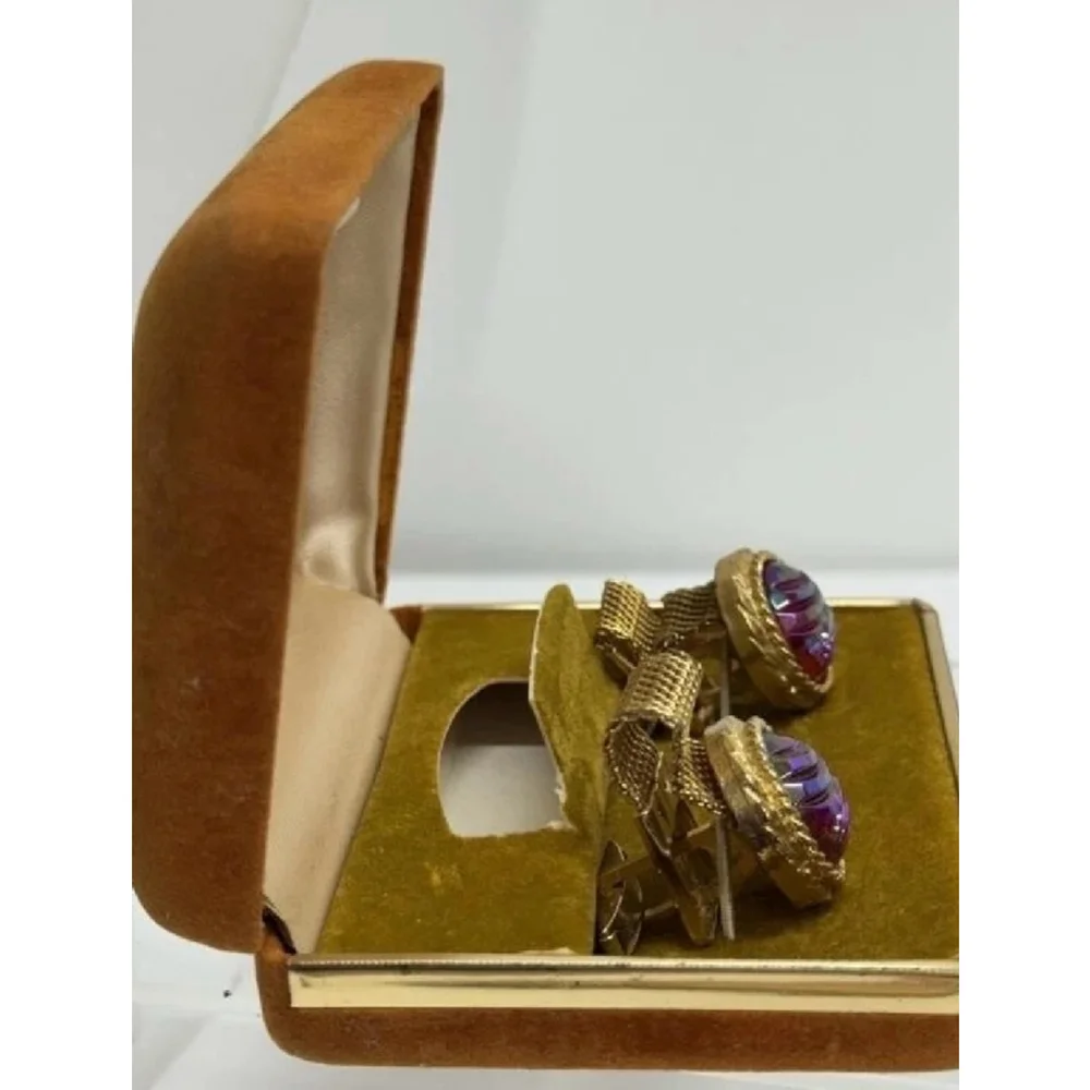 Vintage Lord Newport Cufflinks Gold and Red